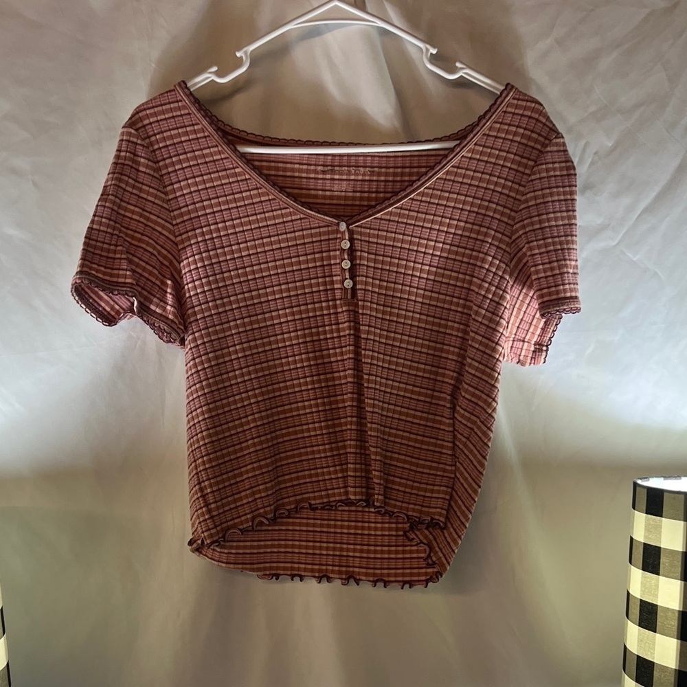 American Eagle Outfitters Pink Plaid Short Sleeve Top